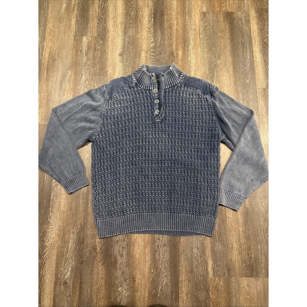 FX Fusion Men's XL Qtr Zip With 4 Buttons Cable Knit Sweater Blue
